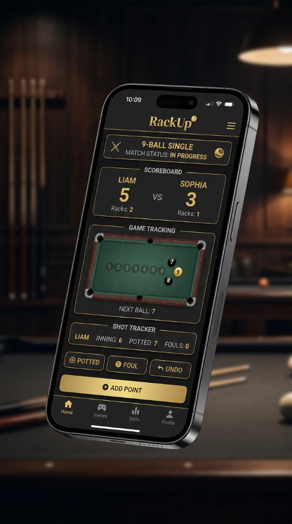 RackUp pool scoring app mockup
